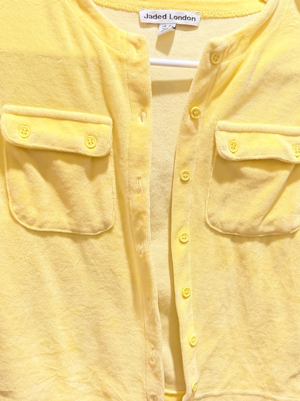 Jaded London Lemon Yellow Velour Cropped Button-Front Cardigan - Picture 4 of 8